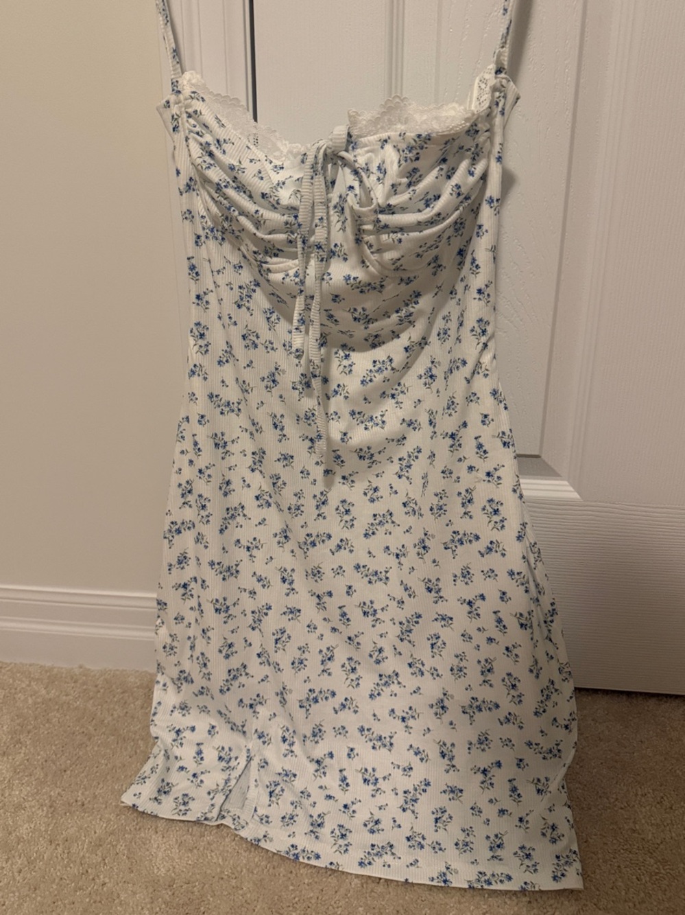 White Slip Dress with Blue Floral Print